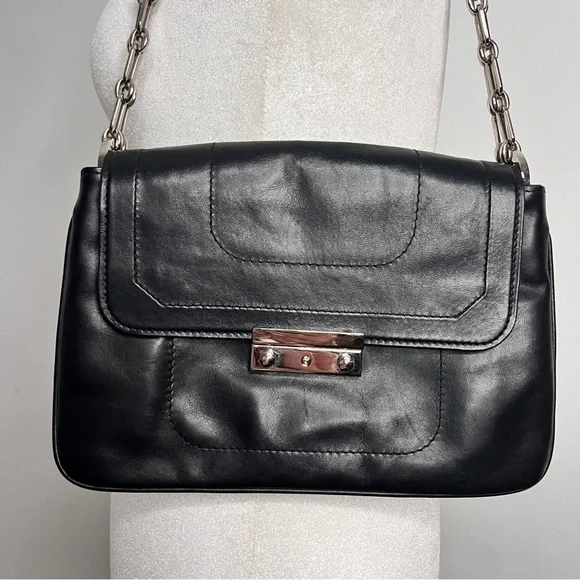 Joanna Maxham Arm Candy Black Leather Shoulder Bag with Silver Chain Straps - Picture 4 of 13